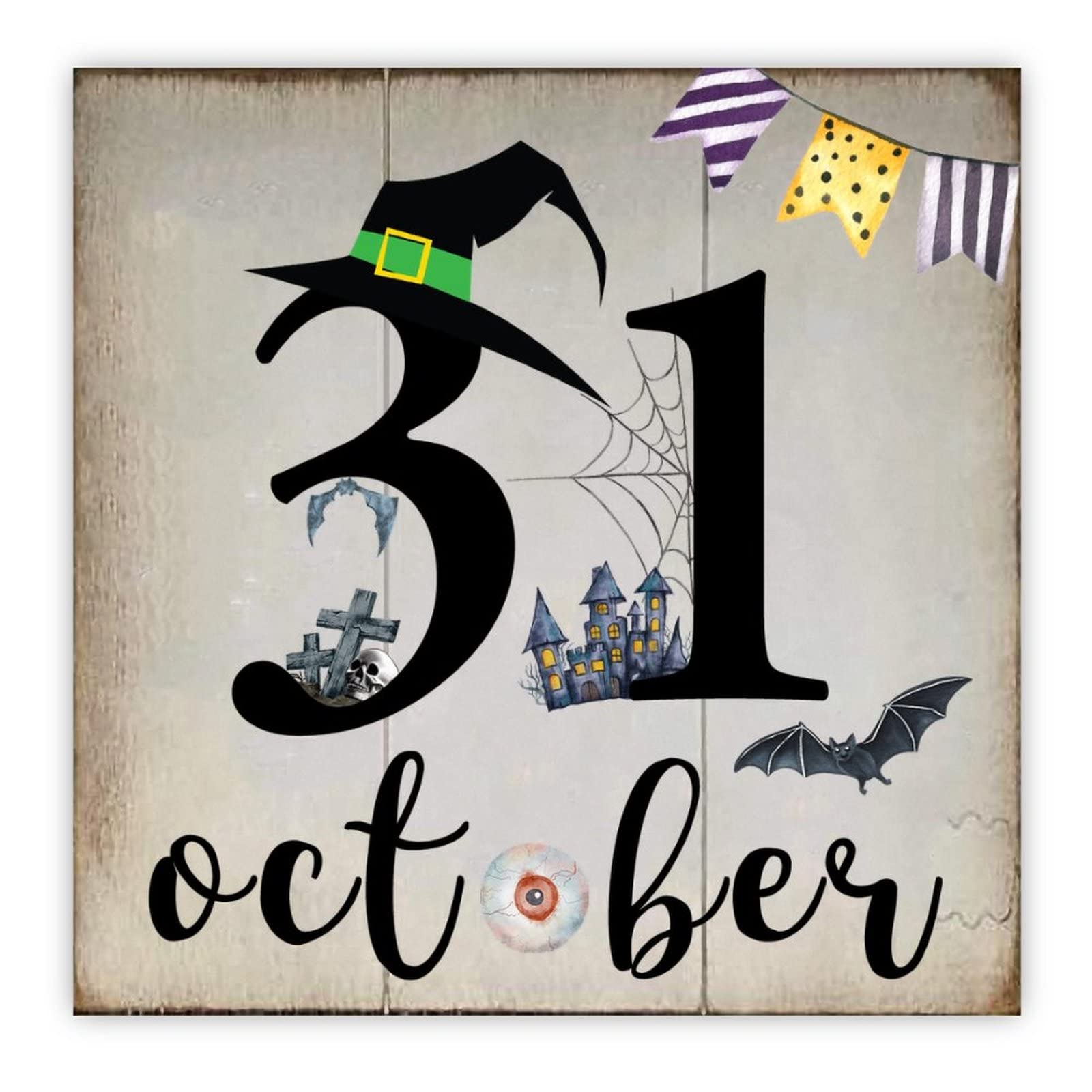 Panneau en bois toile d'araignée Halloween Canstle 30cm
