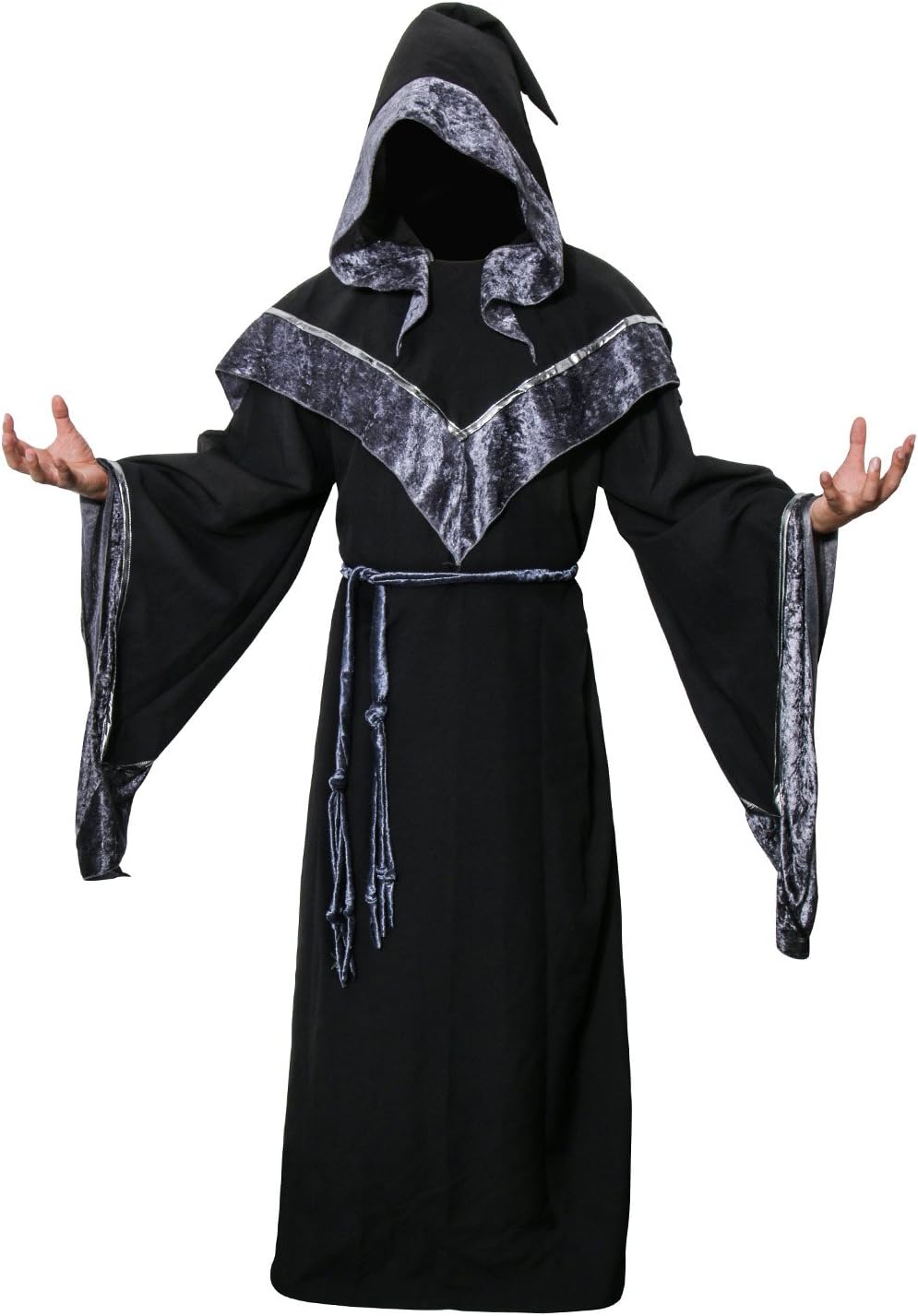 Adult Men's Dark Mystic Sorcerer Robe Halloween Cosplay Costume with Hooded Cape (Small)