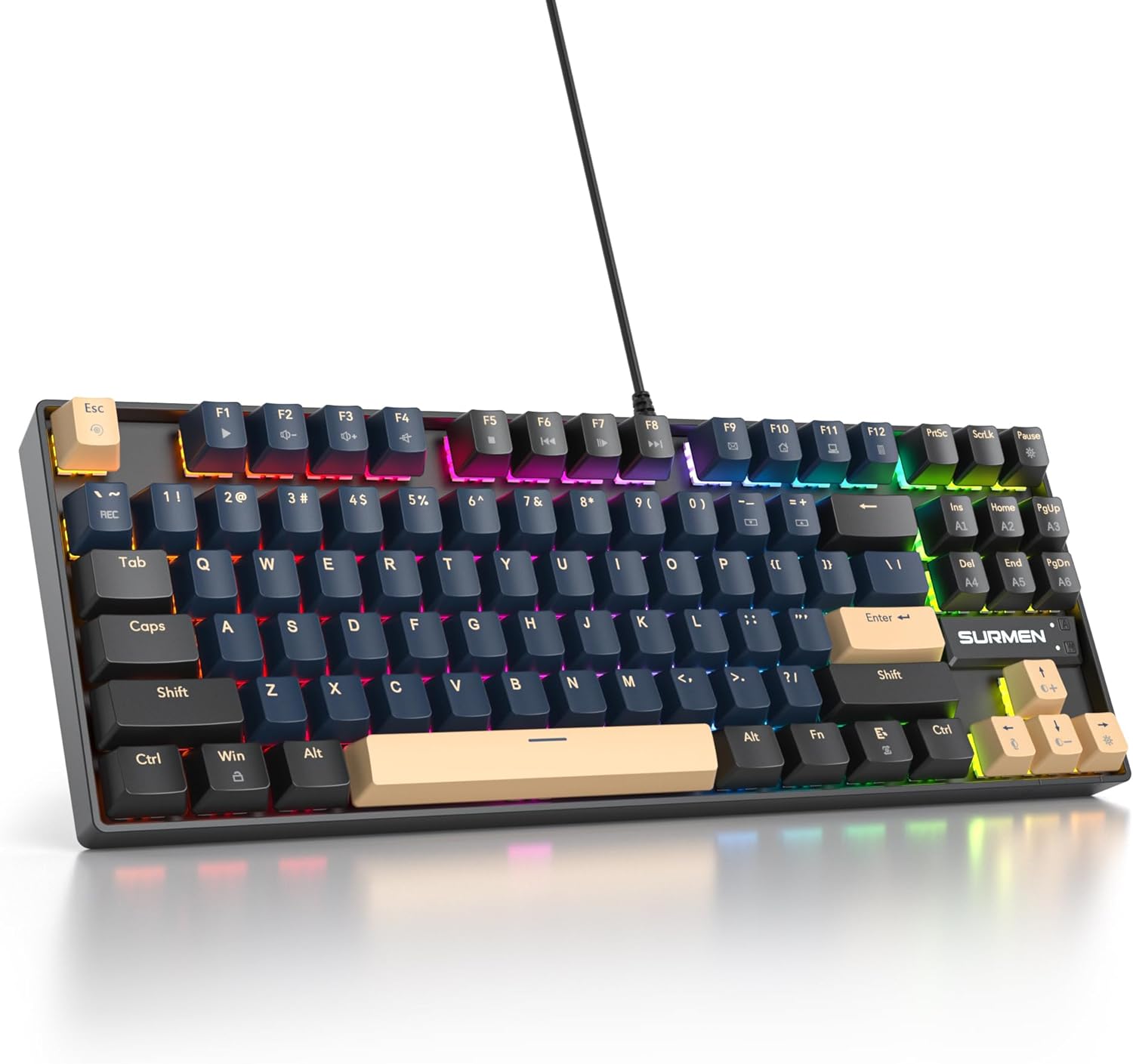 75% Mechanical Gaming Keyboard, 87 Keys Compact TKL Wired Linear Red Switches Detachable USB NKRO RGB Backlight Keyboard for Win/Mac/PS4/PS5/Xbox.(Blue Samurai)