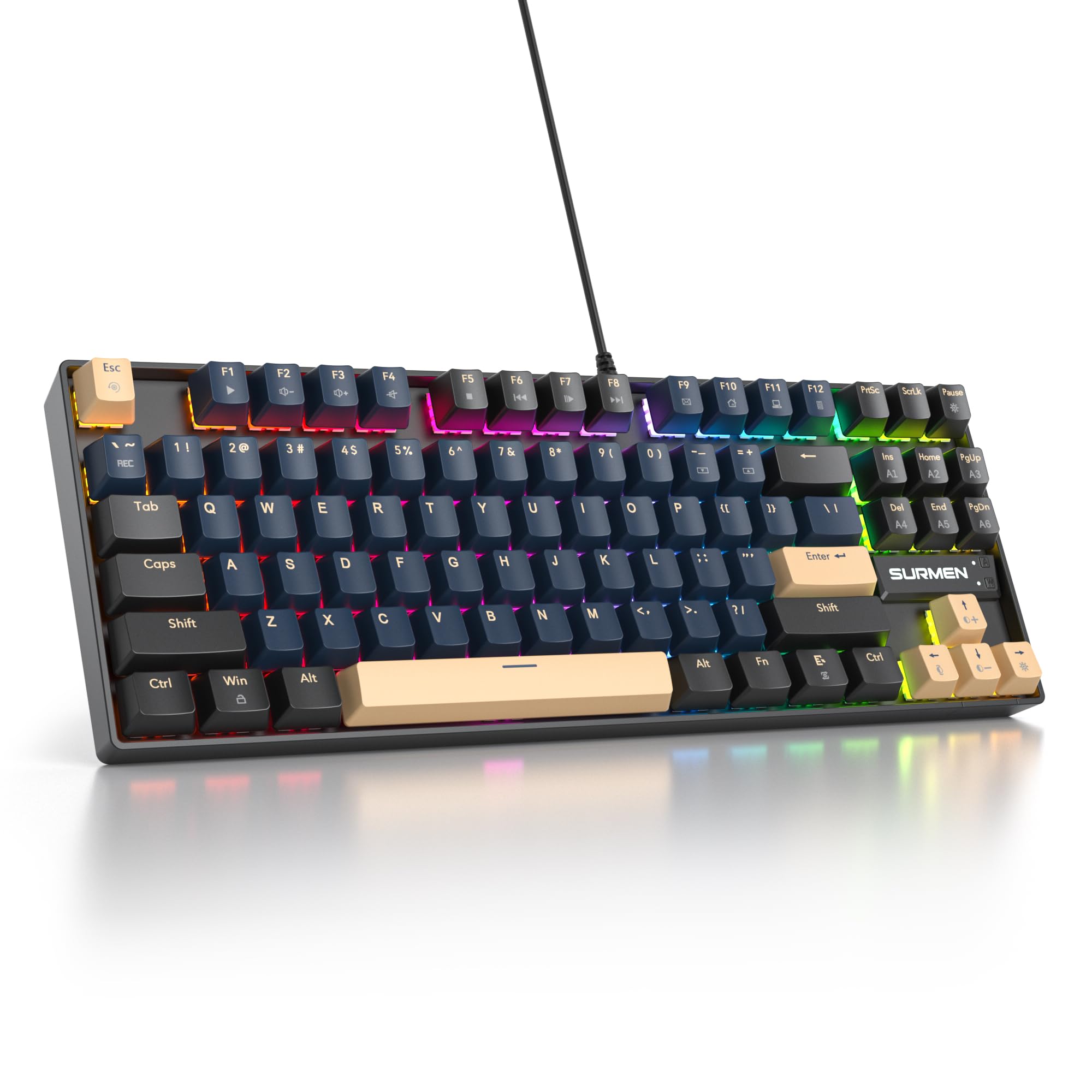 SbocKeeb 75% Mechanical Gaming Keyboard, 87 Keys Compact TKL Wired Linear red switches Detachable USB-C NKRO programmable Keys RGB Backlight Keyboard for Win/Mac/PS4/PS5/Xbox.（Blue Samurai）