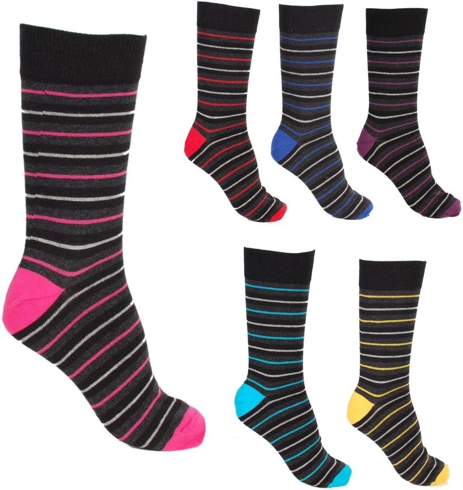 Pierre CalviniMens Pierre Calvini Multi Stripe Luxury Cotton Rich Socks 6 Pairs, Black, Mens 6-11