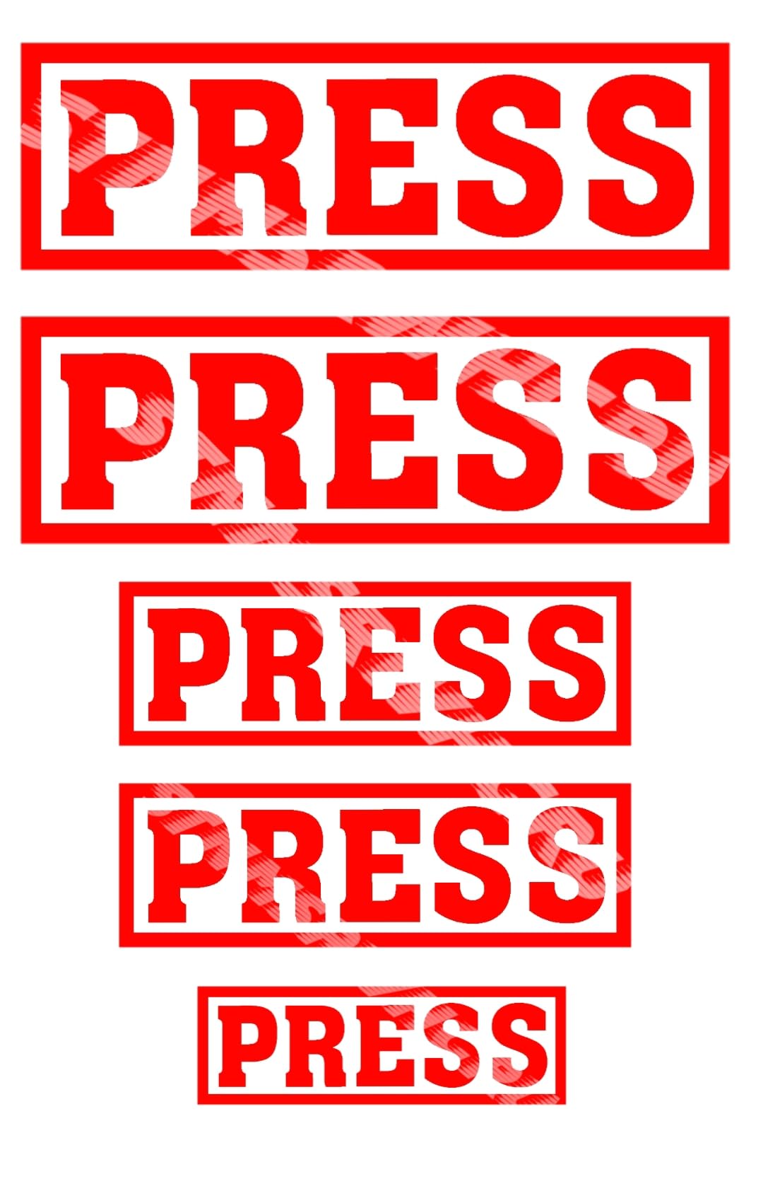 Generic Press Sticker Pack of 5 | 8 & 6 Inch Red News Media Stickers | Waterproof & Scratch Proof Vinyl for Metal Surfaces