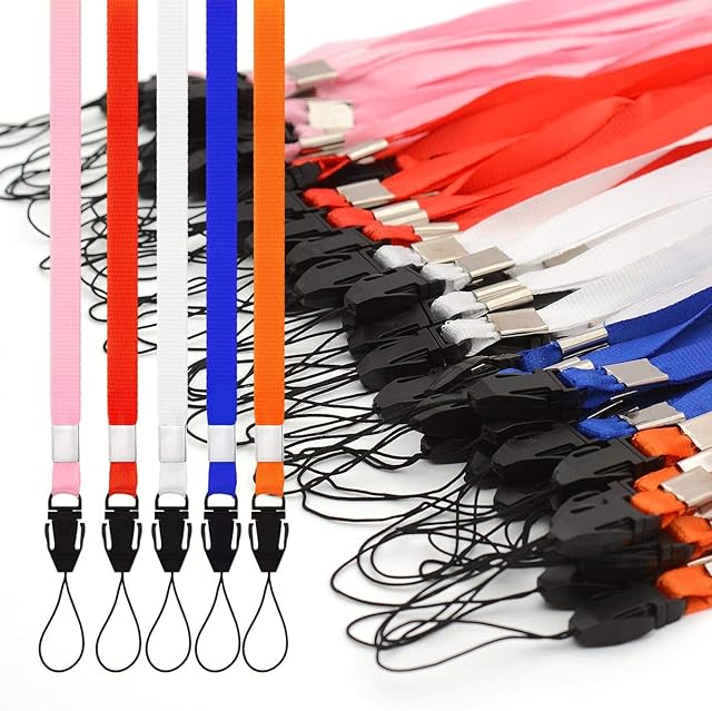 CKB Ltd 50 x Mixed Colour Pack Lanyard Neck Strap ID Card Badge/Mobile Phone Holder