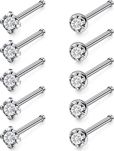Qiwnswoy 18G Astm F136 Titanium Nose Rings Studs for Women Straight Nose Rings S