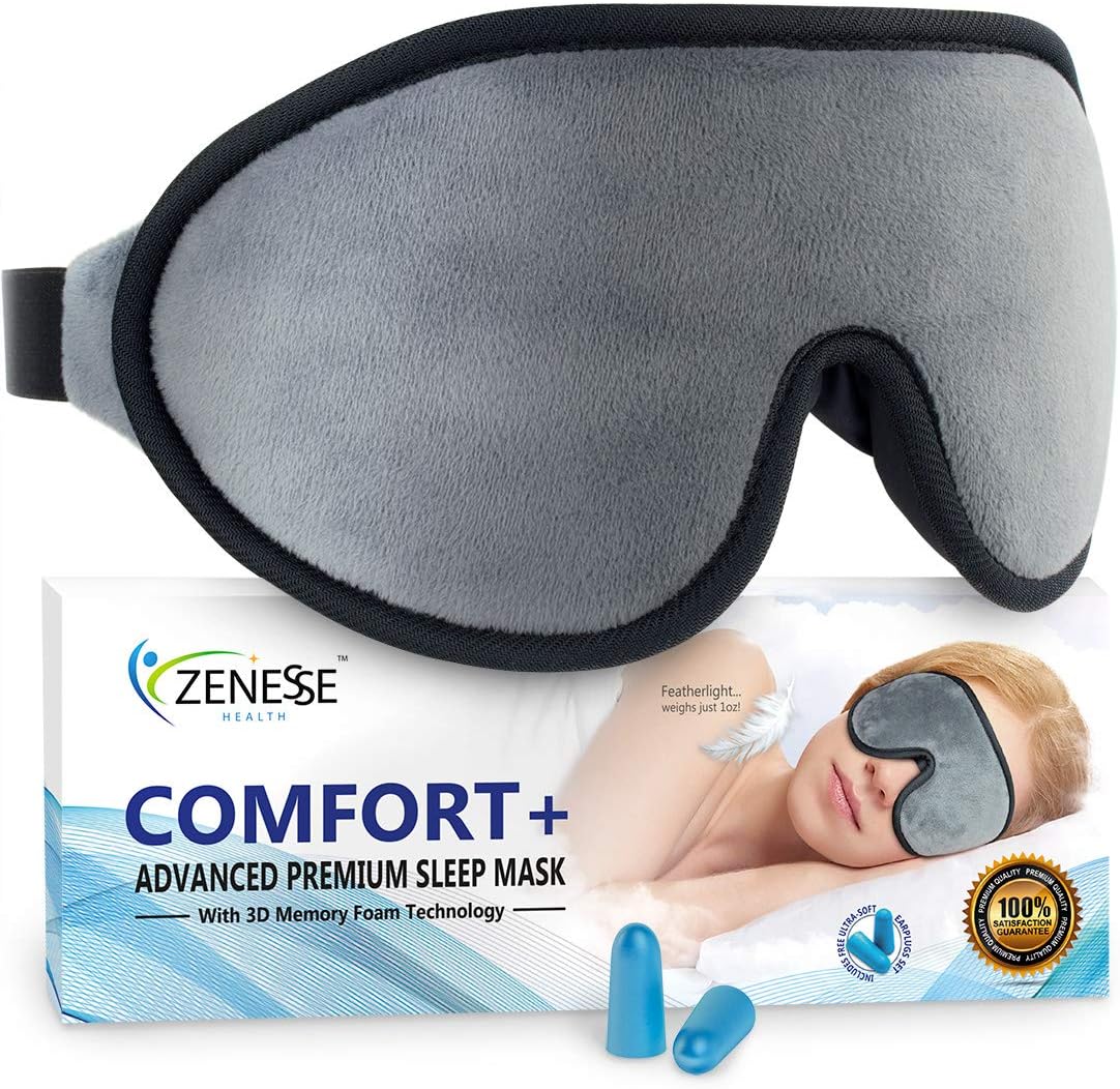 Comfort+ Advanced Premium Sleep Mask for Women & Men. Superior 3D REM Sleep Cavities Blacks Out All Light - 1oz Featherlight Eye Mask for Sleeping Won’t Irritate Nose, Hair or Eyelash Extensions