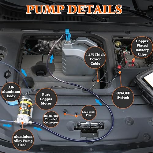 Miniatura 4 de Juego de bomba de transferencia de aceite portátil de 12V 100W, bomba de transferencia de fluidos de 1-4Lmin para aceite de motor, aceite de