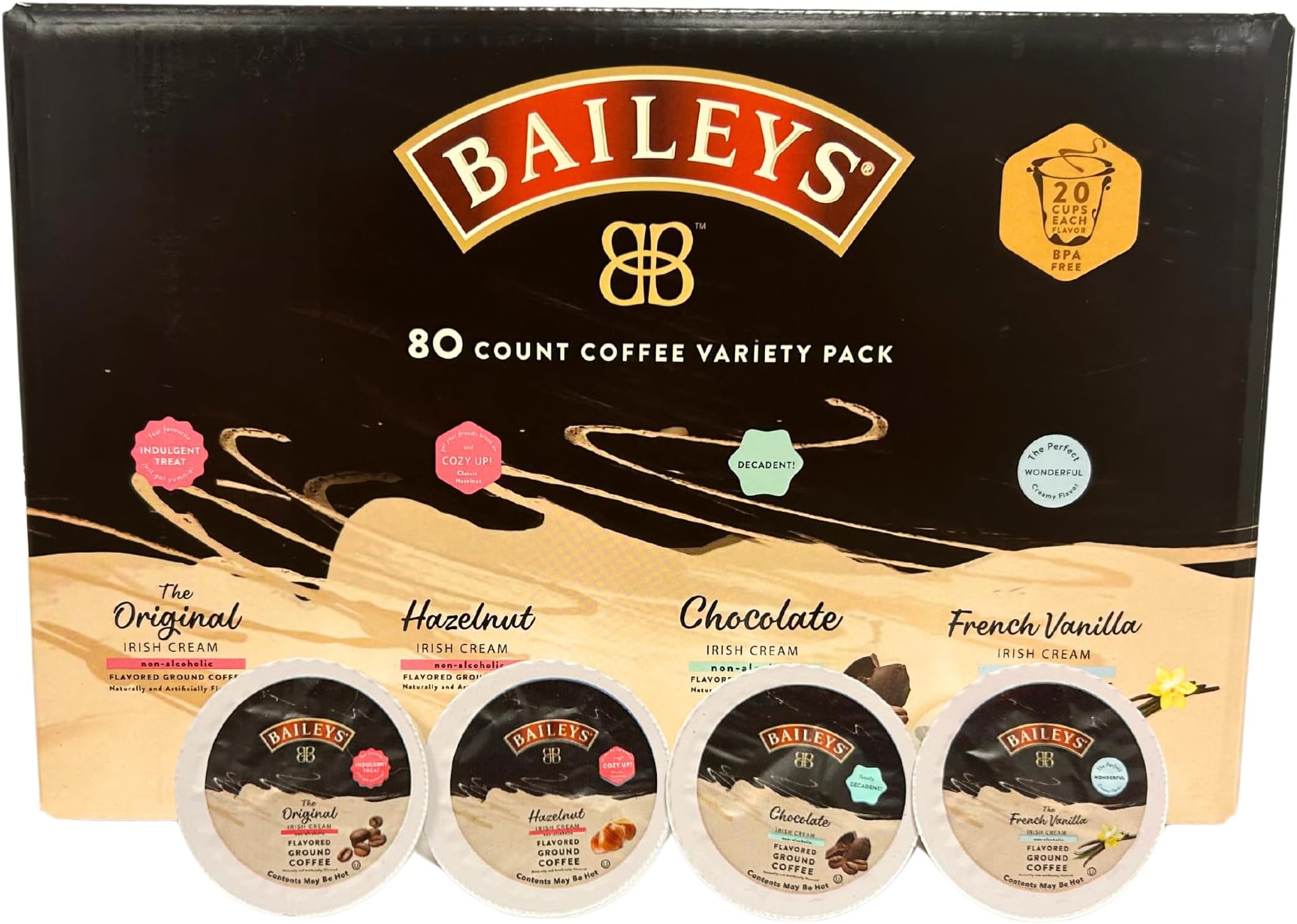 Single Serve Coffee, 80 Count Variety Pack - Original, Hazelnut, Chocolate and French Vanilla (20 Cups Each)