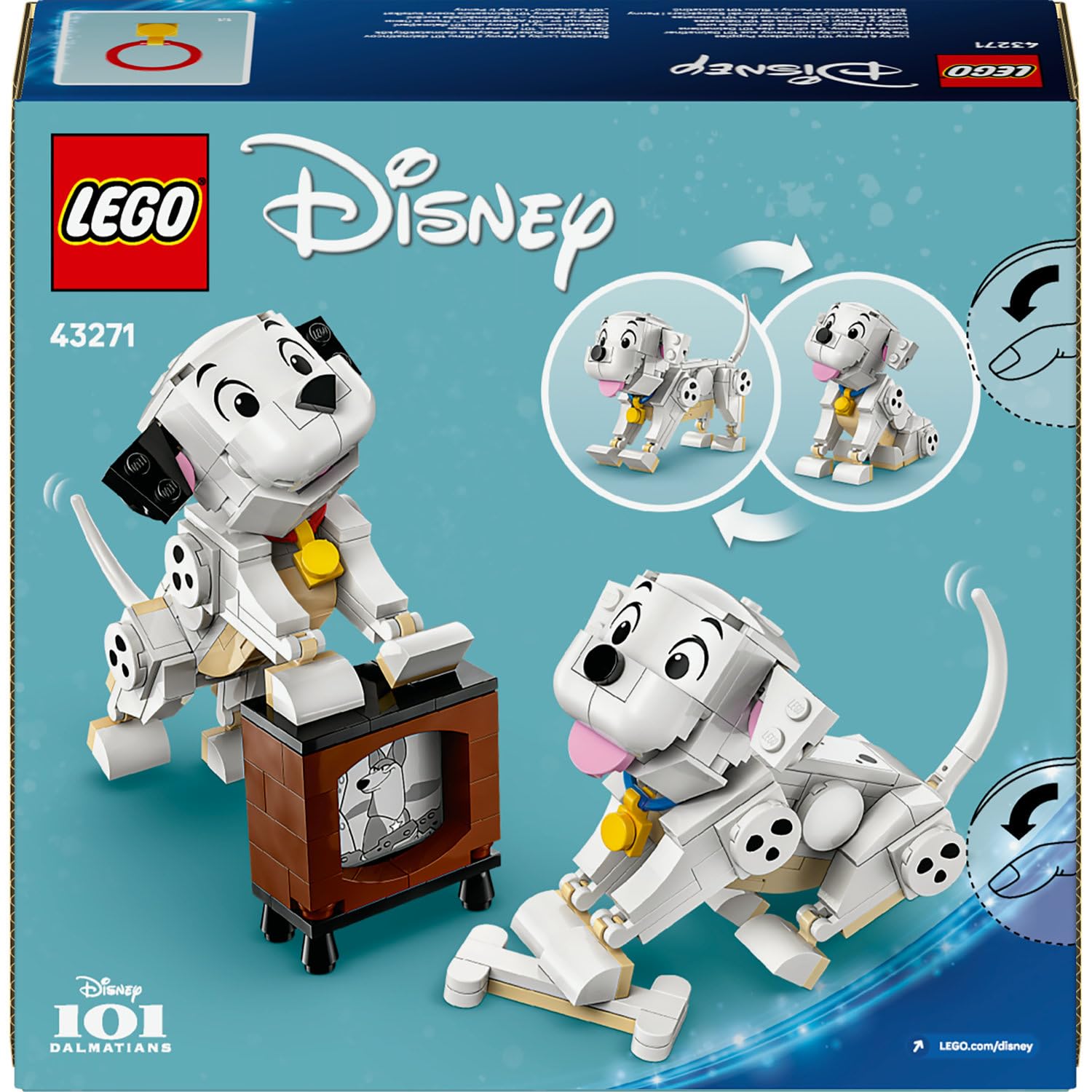 LEGO Disney Classic Lucky ve Penny 101 Dalmaçyalı Köpek Yavruları 43271-6 Yaş ve Üzeri Kız ve Erkek Çocuklar için 2 Dalmaçyalı Yavru Köpek Karakteri ve Kemik İçeren Oyuncak Yapım Seti (268 Parça)