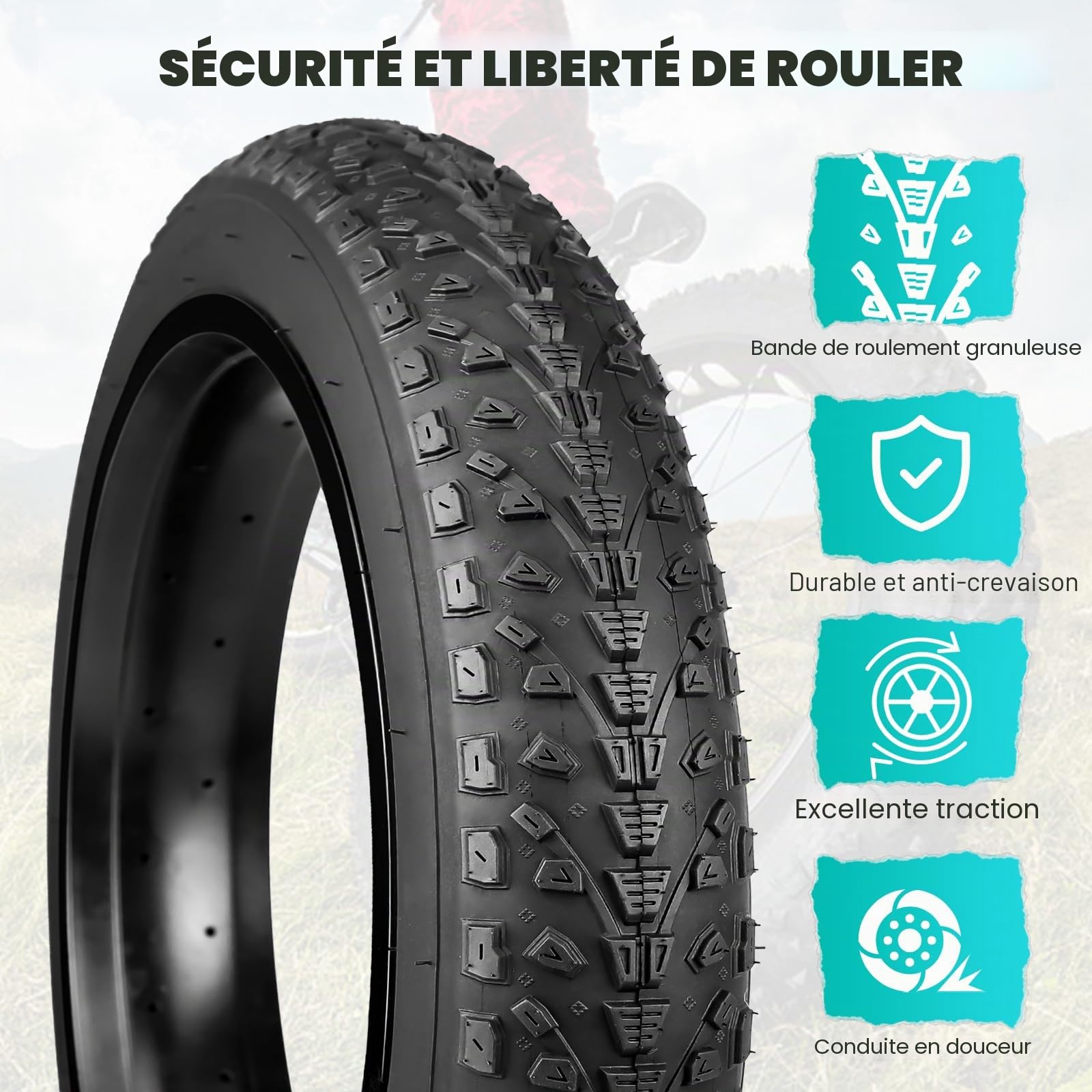 MEGHNA Pneu de vélo électrique 16/20/26 x 3,0" compatible avec 76-305/76-406/76-559 VTT/Fat Tires/Snow&Electric Bike
