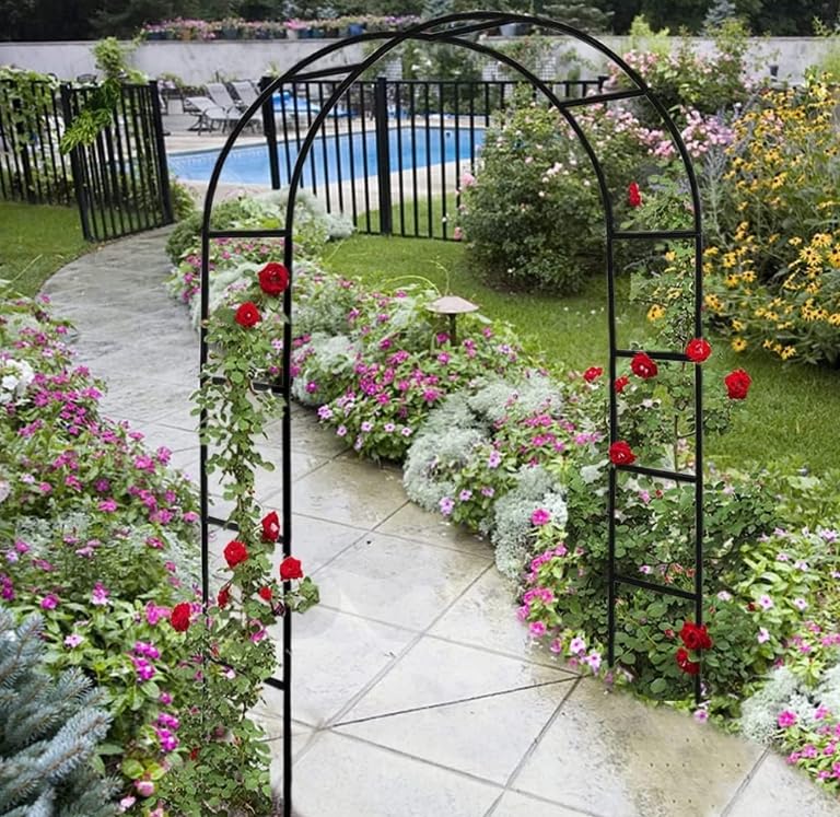 2 x Large Metal Garden Arch Strong Tubular Arbor For Roses Climbing Plants Support Archway Garden Decoration