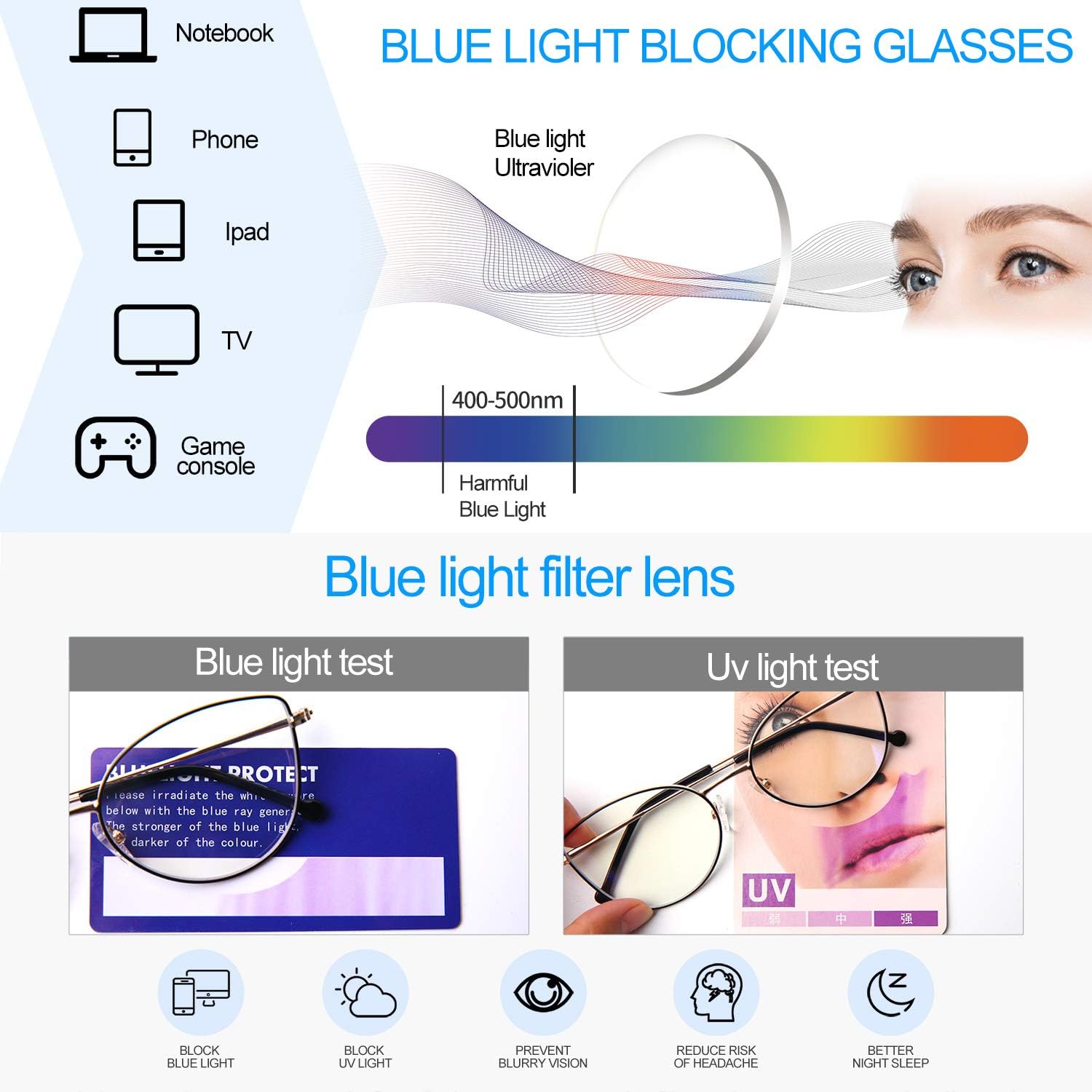 Cat Eye Blue Light Blocking Glasses Women,Trendy Metal Frame Computer Gaming Glasses Anti-eyestrain & UV Glare