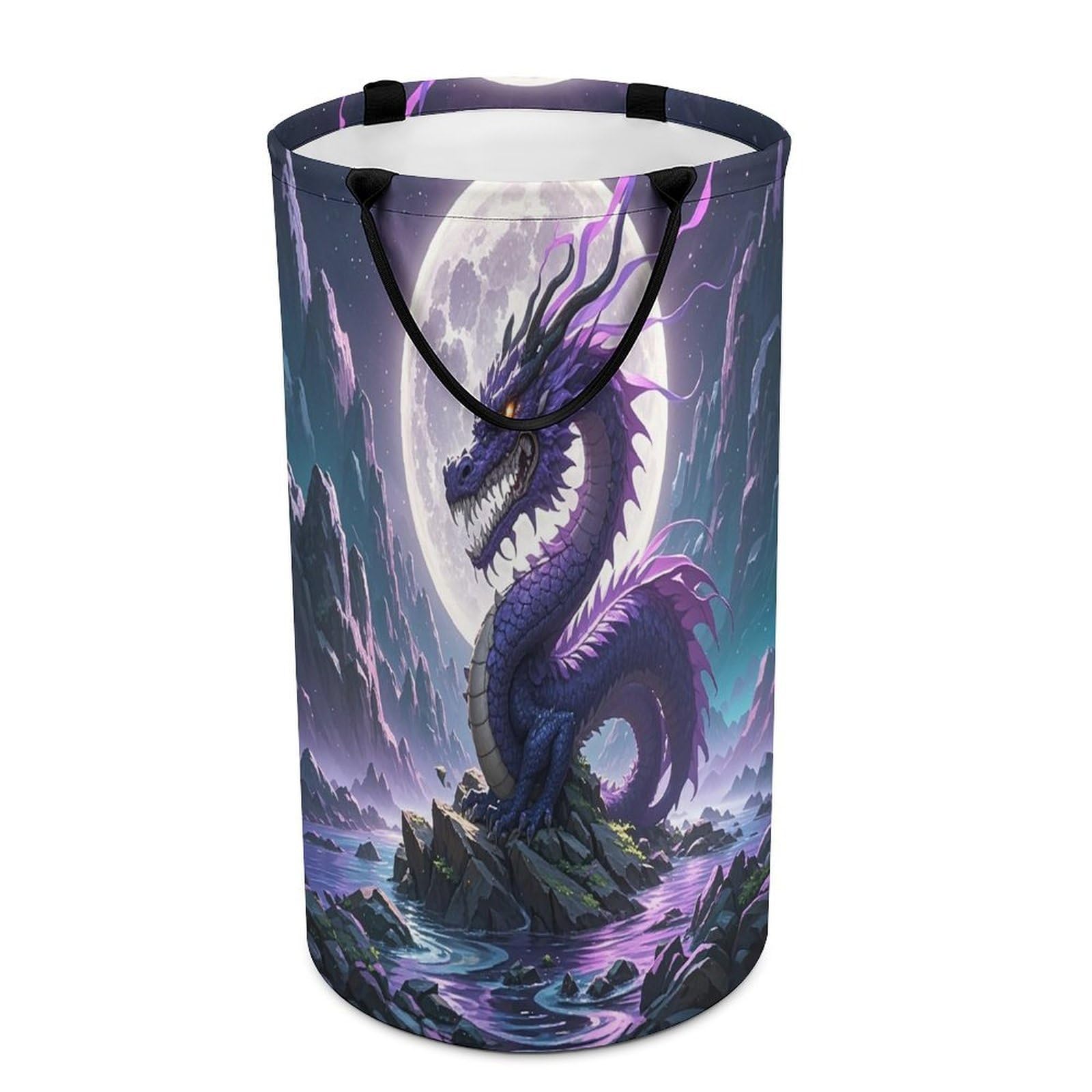 Purple Dragon Purple Moon Laundry Hamper Waterproof Polyester Laundry Baskets Collapsible Dirty Clothes Storage Basket Clothes Hampers with Sturdy Handles for Travel Bedroom