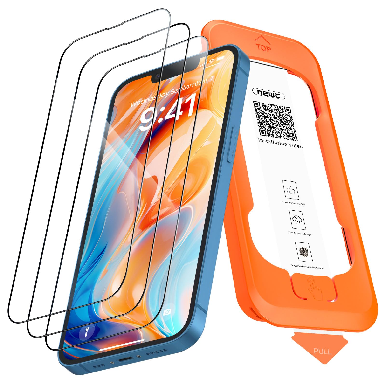 NEW'C Schutzfolie für iPhone 16e/14/13/13 Pro für Panzerglas | 3 Stück, Transparent, 6,1 Zoll, Montagehilfe inklusive, Einfache Montage, Vollabdeckung, Blasenfrei, 9H Härte, Kratzfest