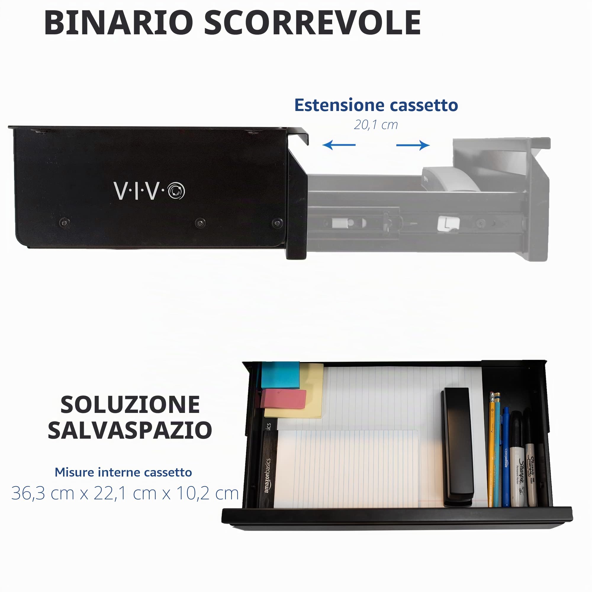 VIVO DESK-AC03A-B Cassetto estraibile da 40,6 cm senza scocca, per casa e ufficio, nero