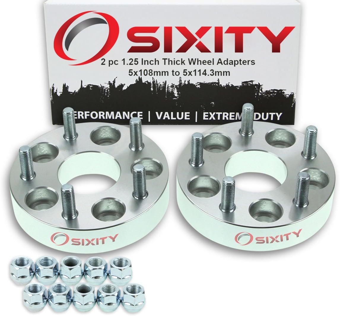 Sixity Auto 2 pc 1.25" Thick 5x108mm to 5x114.3mm Wheel Adapters - Pickup Truck SUV