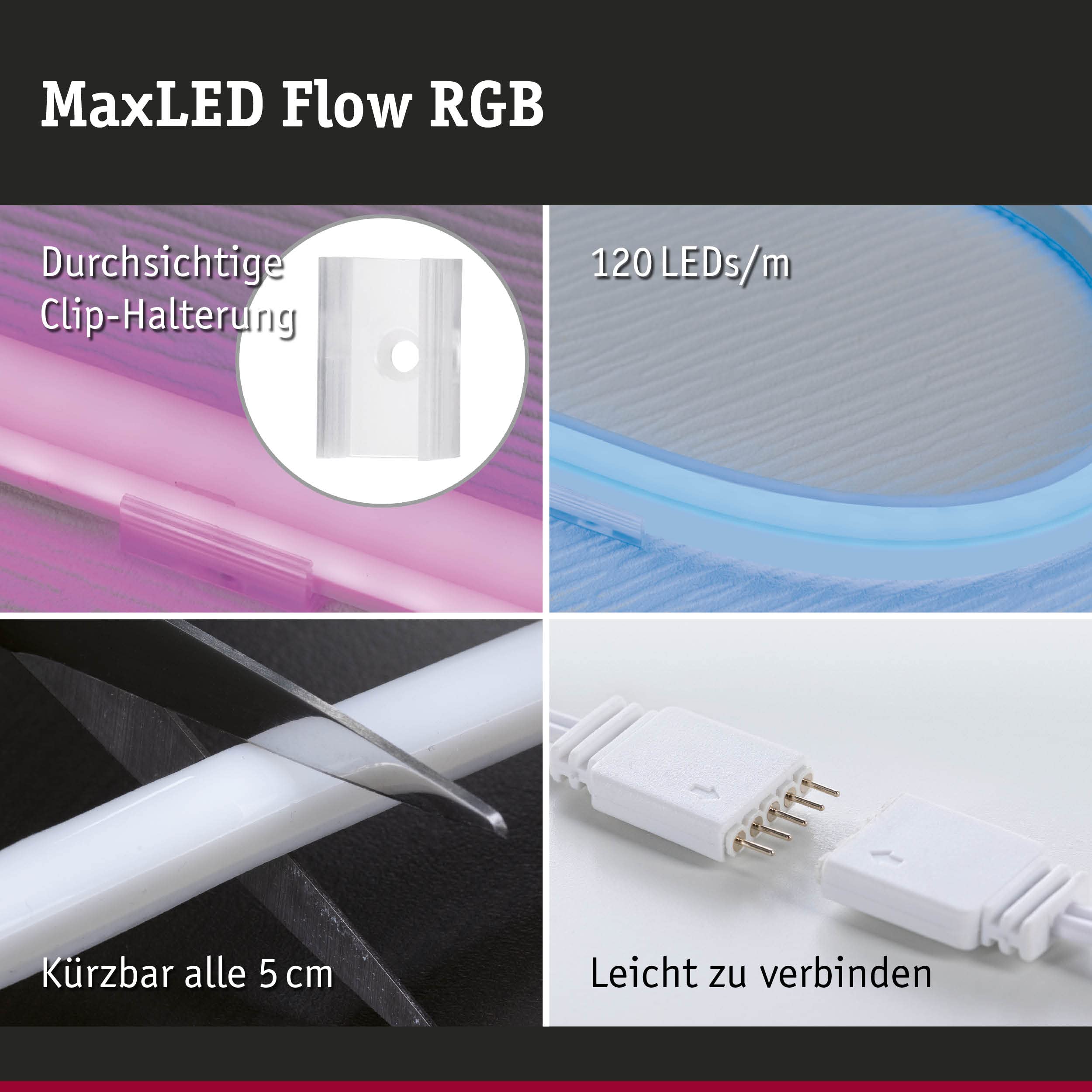 Paulmann 70967 MaxLED Flow Strip 43 Watt LED Stripe Basisset dimmbar 5m RGB Weiß Kunststoff