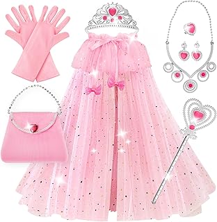 Princess Dress Up Clothes for Little Girls, 10 Pcs Toddler Dress Up Toys, Princess Cape with Crown, Wand, Jewelry, Princes...