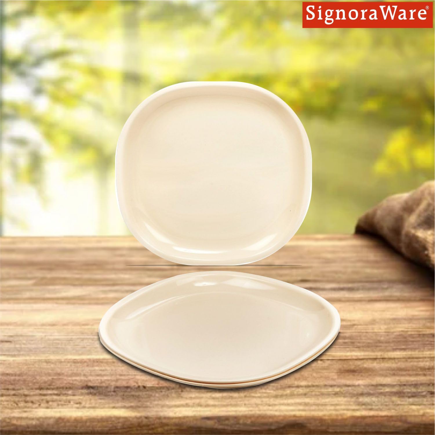 SignoraWare BPA Free Plastic Half Square Plates | Microwave Safe | Crack Resistant | Ideal for Family Gatherings & Outdoor Activities | Best for Lunch, Breakfast & Dinner use (Set of 3 | OffWhite) 1