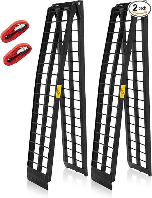 Motorhot 2Pcs 10ft Aluminum Truck Ramps, 1200lbs Capacity Folding Loading ATV Ramp for Pickup Trucks Bed, Trailer Load UTV, Motorcycle, Lawn Mower, Dirt Bike, Black