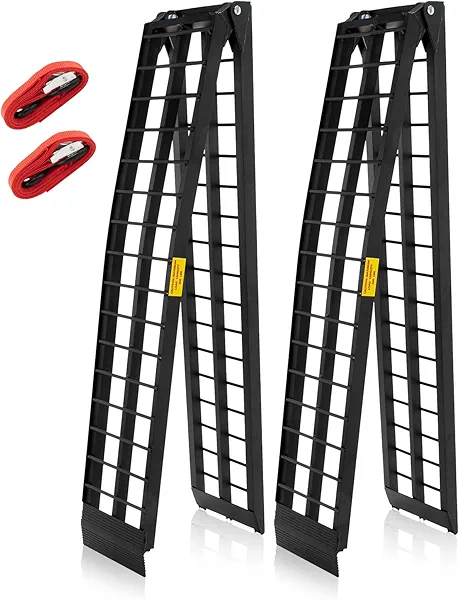 Motorhot 2Pcs 10ft Aluminum Truck Ramps, 1200lbs Capacity Folding Loading ATV Ramp for Pickup Trucks Bed, Trailer Load UTV, Motorcycle, Lawn Mower, Dirt Bike, Black