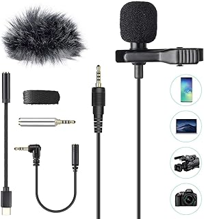 AGPTEK Lavalier Microphone, Clip-on Lapel Omnidirectional Condenser Mic with Wind Muff Type C 3.5mm Jack for Phone PC Laptop DSLR Camera Recording Interview, Podcast, Voice Dictation