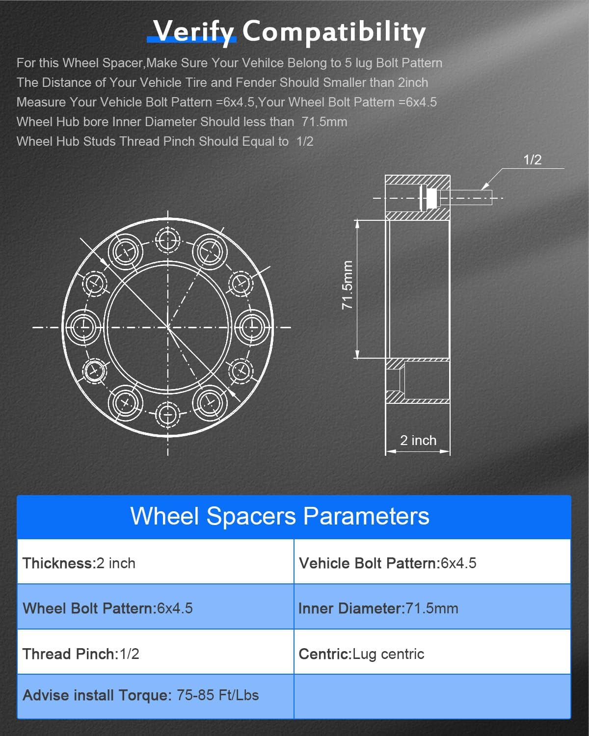 ECCPP 4PCS 2" inch 6 Lug Wheel Spacers Kits 6x4.5 to 6x4.5 6x114.3mm Wheel Spacers Fits 1991-2004 for Dodge Dakota |1998-2006 for Dodge Durango