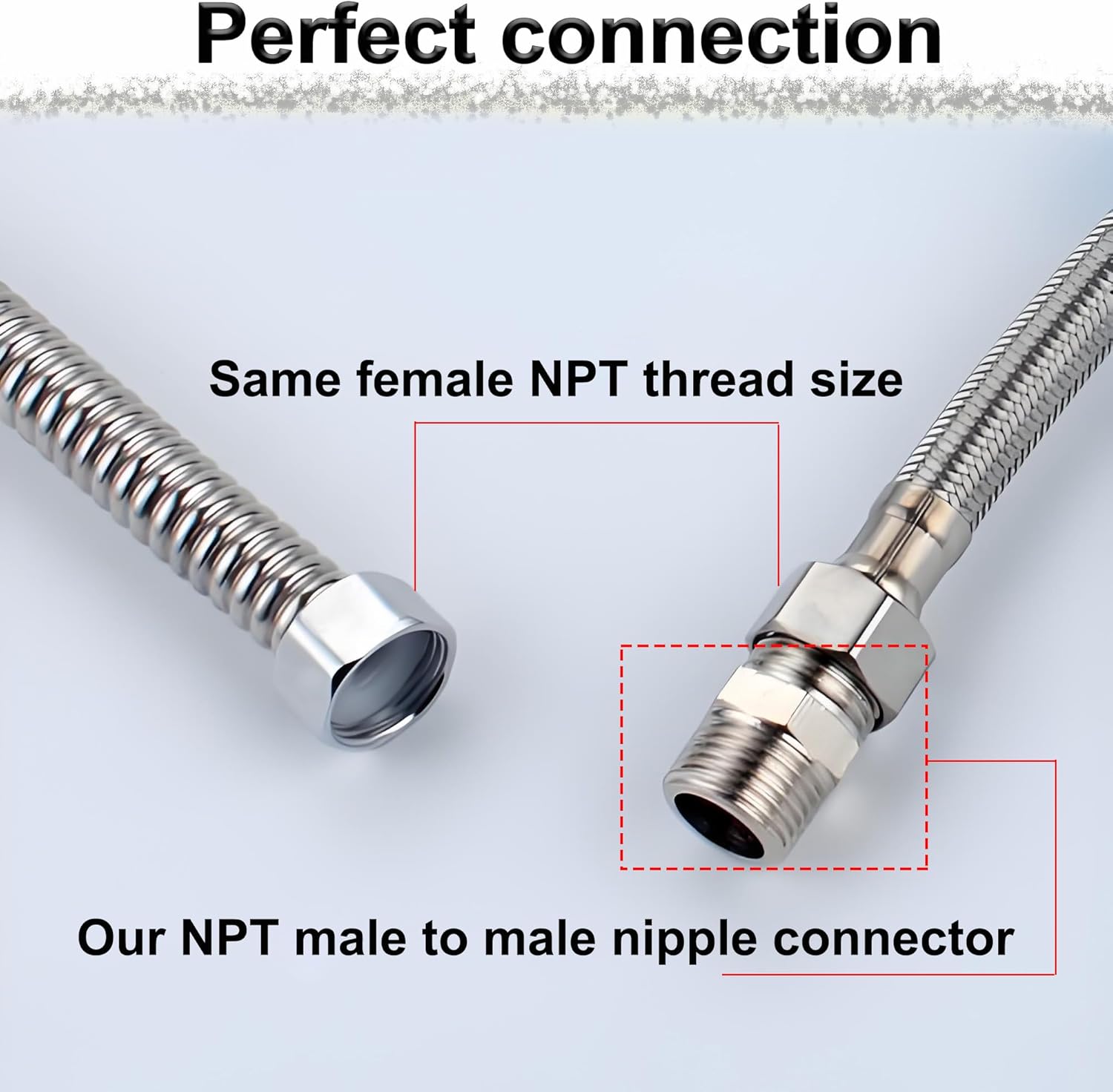 1/2" NPT Male Hex Nipple Pipe Fittings, 304 Stainless Steel 1/2 inch Threaded Pipe Adapter Fittings Equal Nipples Connectors, 4pcs Male Straight Connector Pipe Fitting