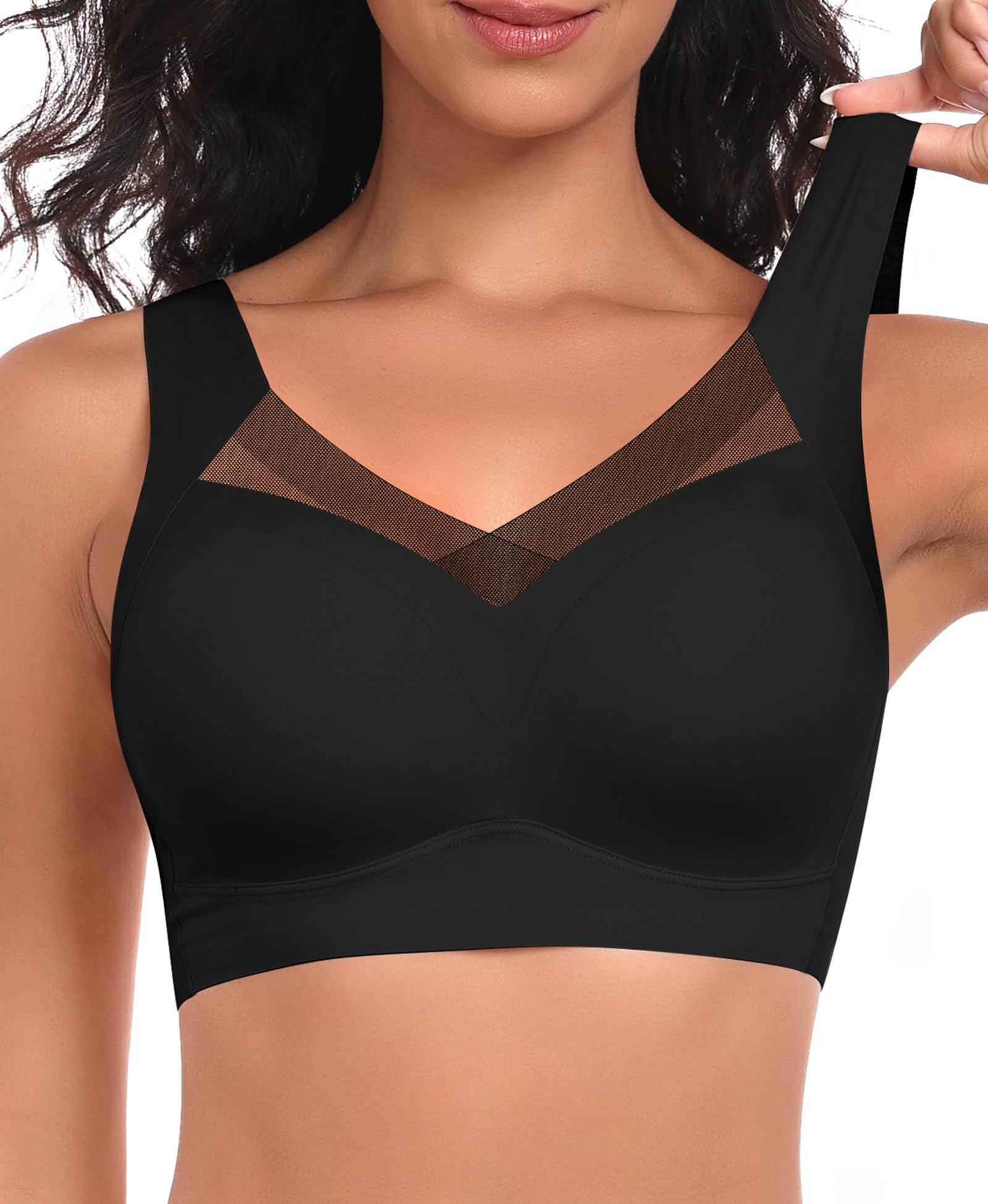 Ganado Damen Nahtloser BH Ohne Bügel Tiefem V-Ausschnitt gewellte Ränder Bequemer BH Bralette Soft BHS Bügellos Bustier Bra
