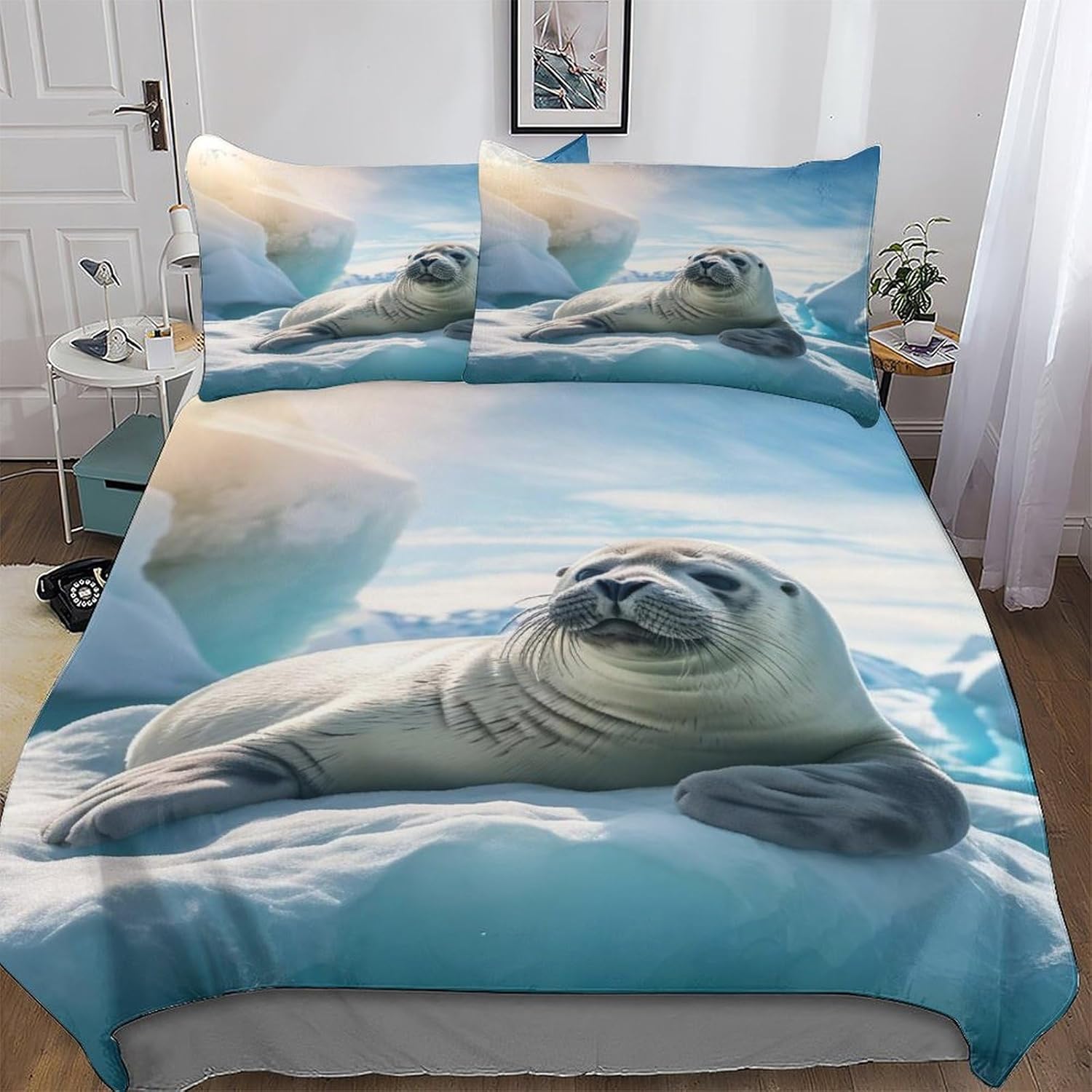 Parure de lit 2 personnes phoque avec housse de couette 220x240 en microfibre