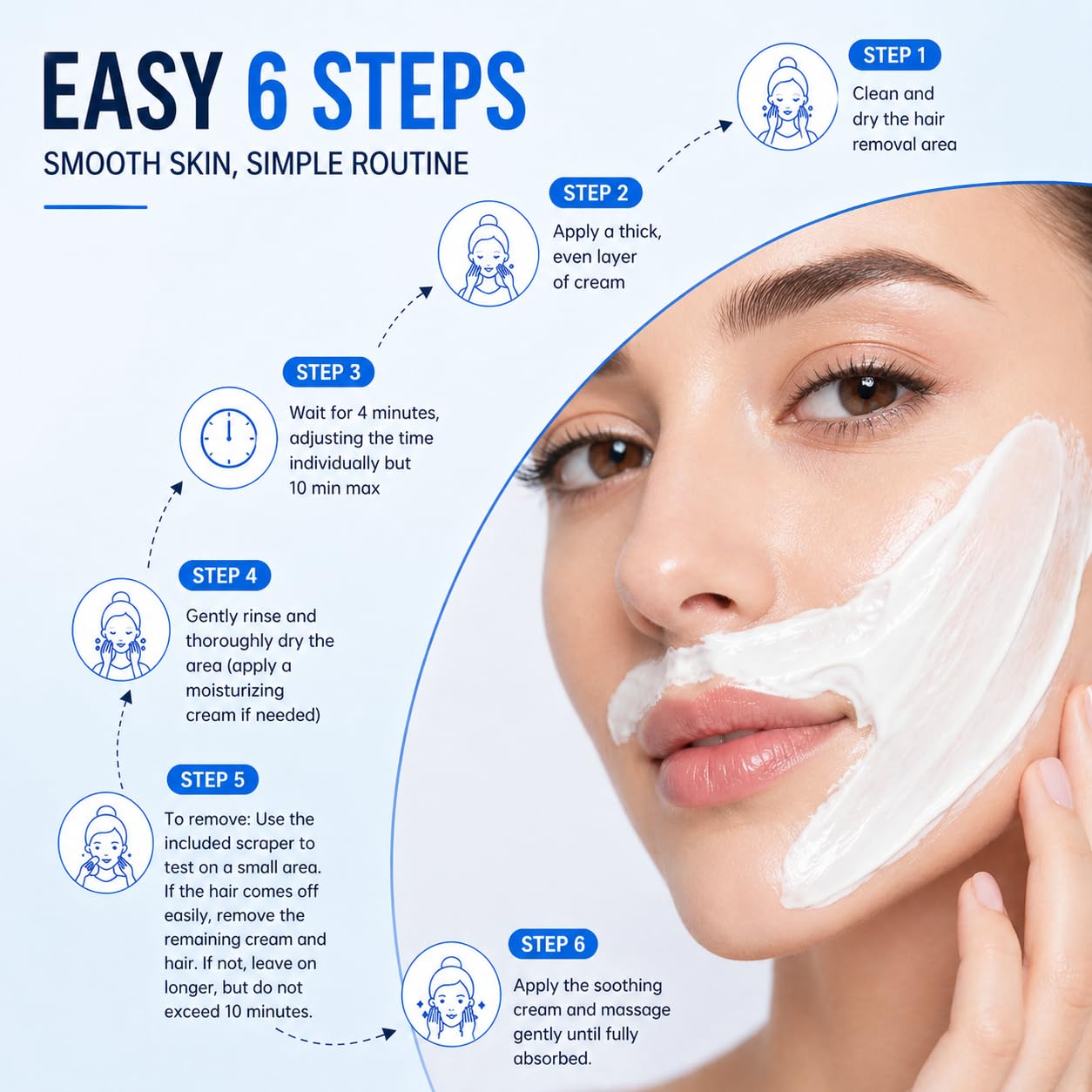 Hair Removal Cream for Women with Soothing Repair Lotion, 4-Minute Gentle Depilatory for Face, Chin, Upper Lip & Sideburns – Fast & Natural, 2.7 oz