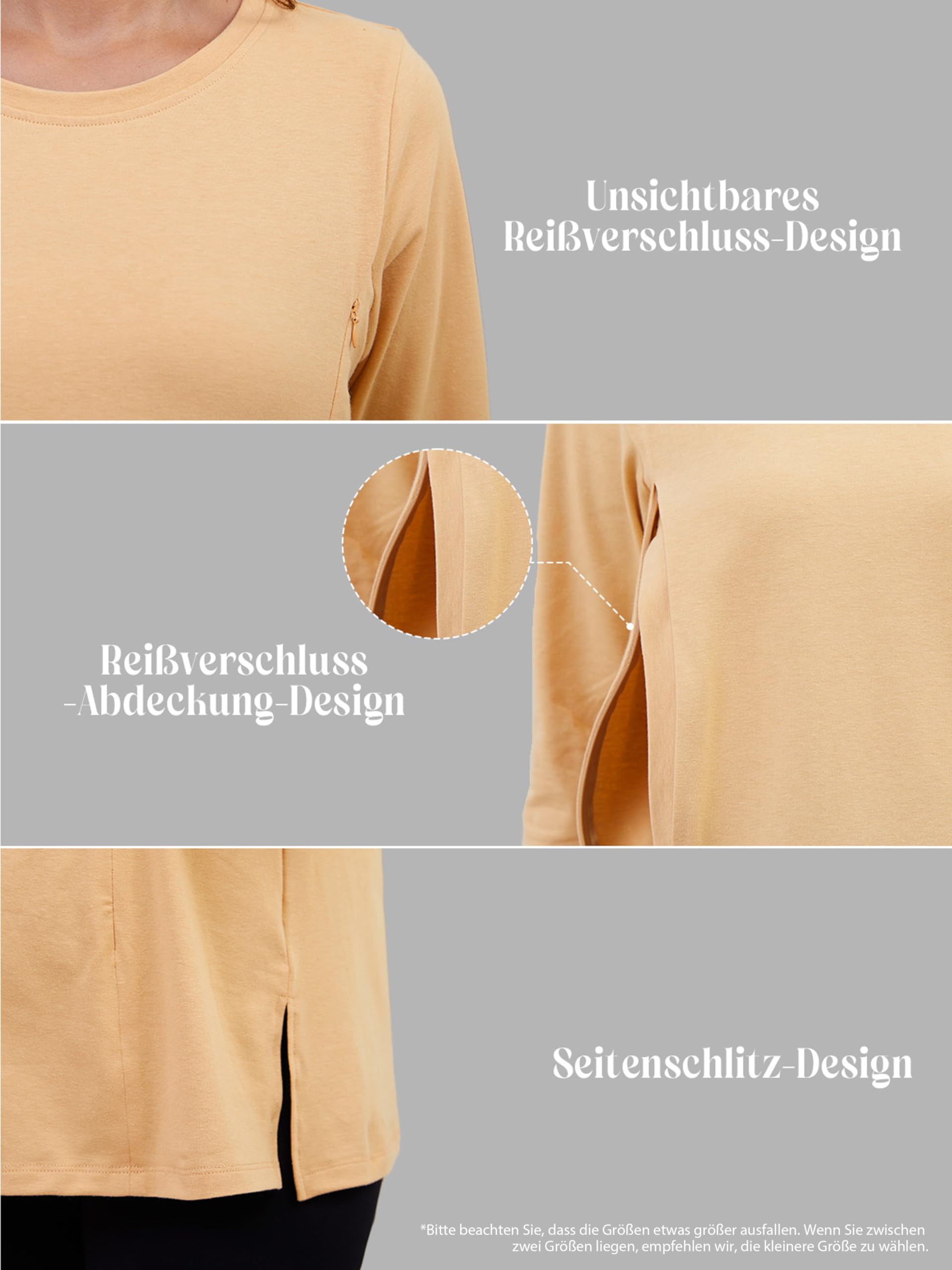 Pack de 3 camisetas de lactancia para mujer con cremallera, sueltas de maternidad, manga larga, ropa de maternidad, invierno