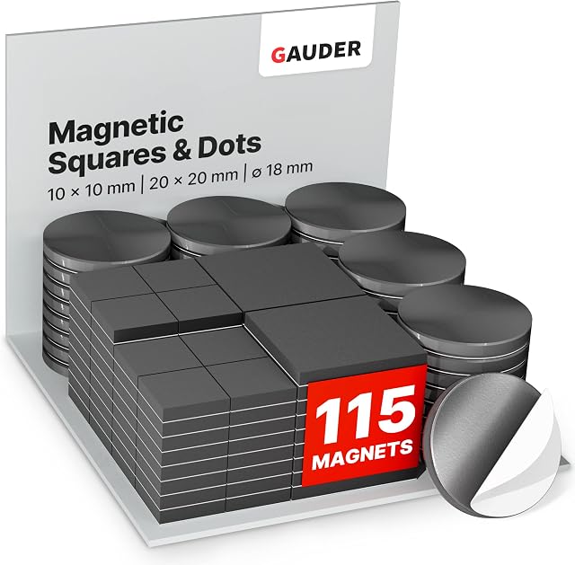 GAUDER Magnetic Squares and Dots | Flexible Sticky Magnets | Magnetic Stickers