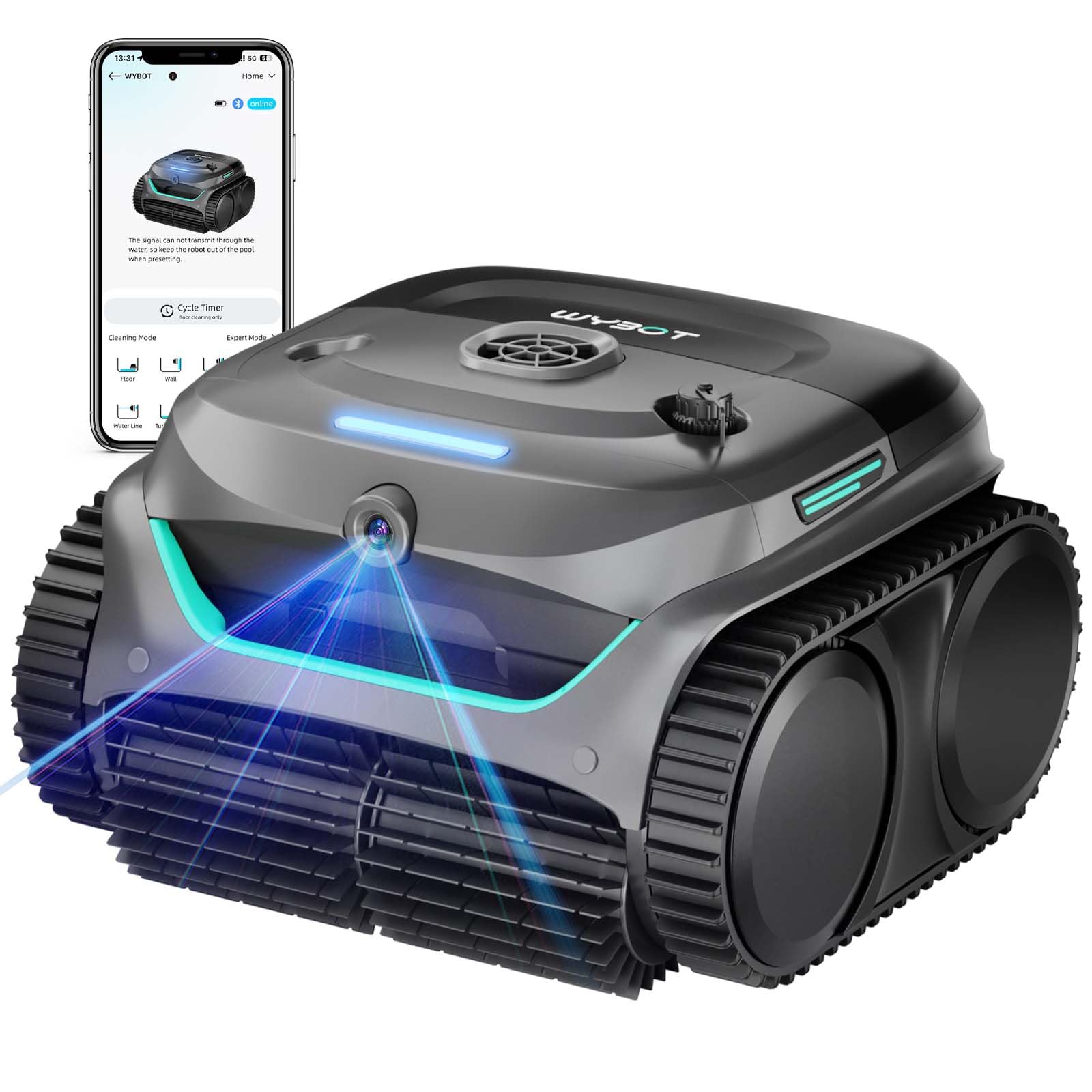 (2025 New) WYBOT C2 Vision Robotic Pool Vacuum with AI Camera, Ultra-Fine Filtration Pool Cleaners for Inground Pools, Comprehensive 8 Mode, Wall Climbing, Brushless Motor, Smart Navigation, Gray