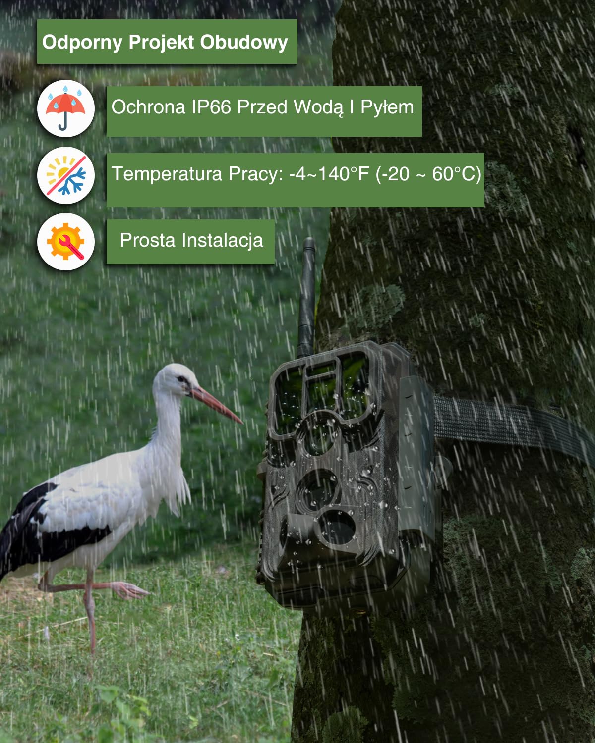 Meidase P200P Kamera Myśliwska WiFi Bluetooth, 48MP 1296P, 30m Noktowizja, 0.1s Aktywacja Ruchu, IP66 Wodoodporna, Transfer Aplikacji, Z Akumulatorem Litowo Jonowym 8000mAh, Monitorowanie Terenu