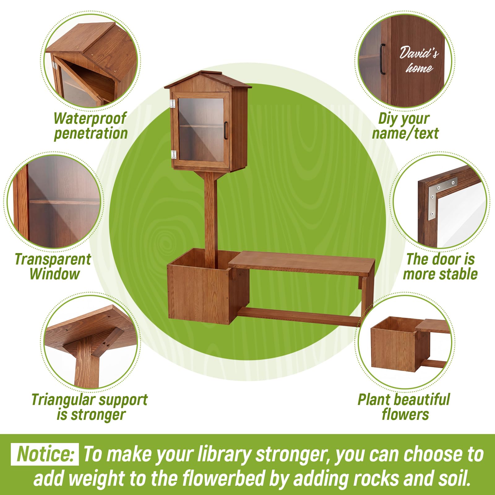 3-in-1 Outdoor Library Box - Bench & Planter -3