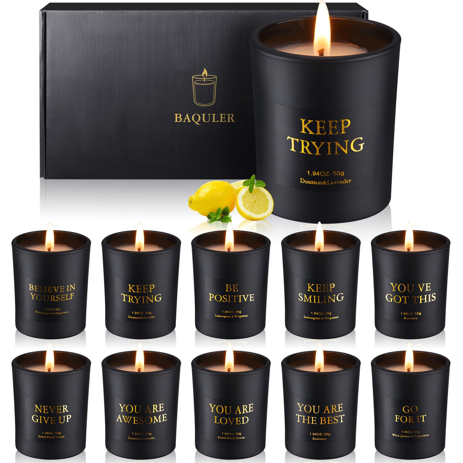 10 Pcs Motivational Aromatherapy Scented Candle Set Soy Wax Candles with Essential Oils Inspirational 4.4oz Scented Candles Gift Set for Women Friend Thanksgiving Christmas Birthday Gifts