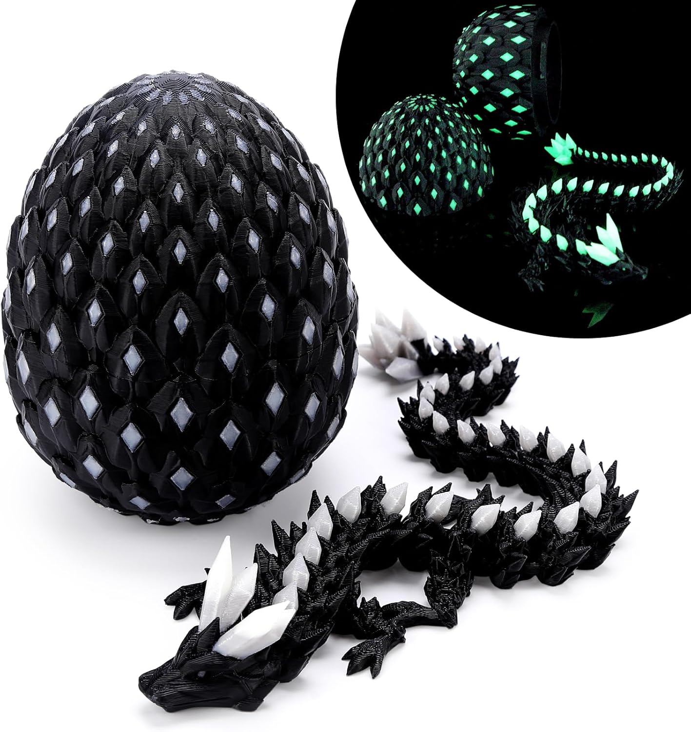3D Printed Dragon Eggs Mystery Dragon Egg,Articulated Animals Fidget Toy Glow in The Dark Green