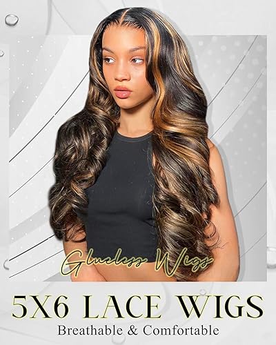 Miniatura 3 de Arabella Pelucas de cabello humano sin pegamento de 5 x 6 pulgadas, con reflejos 1B30, encaje frontal, densidad del 210 %, precortadas, sin