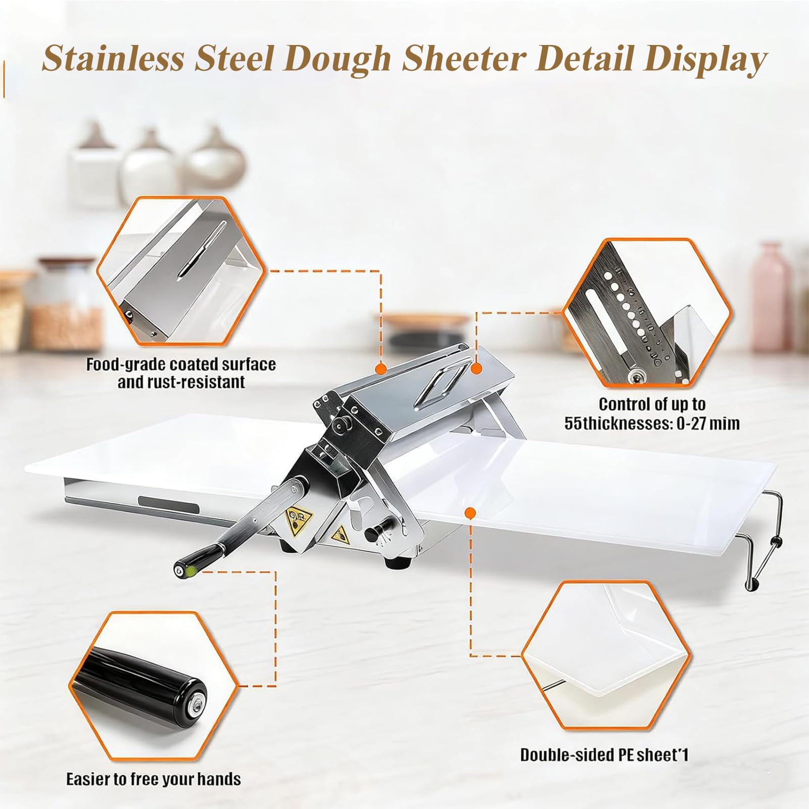 Laminadora De Masa Profesional, Laminadora Industrial para Hojaldre, Laminadoras Manual De Tablero, Laminadoras Profesional para Masa Plegable En Acero Inoxidable, Grosor Ajustable