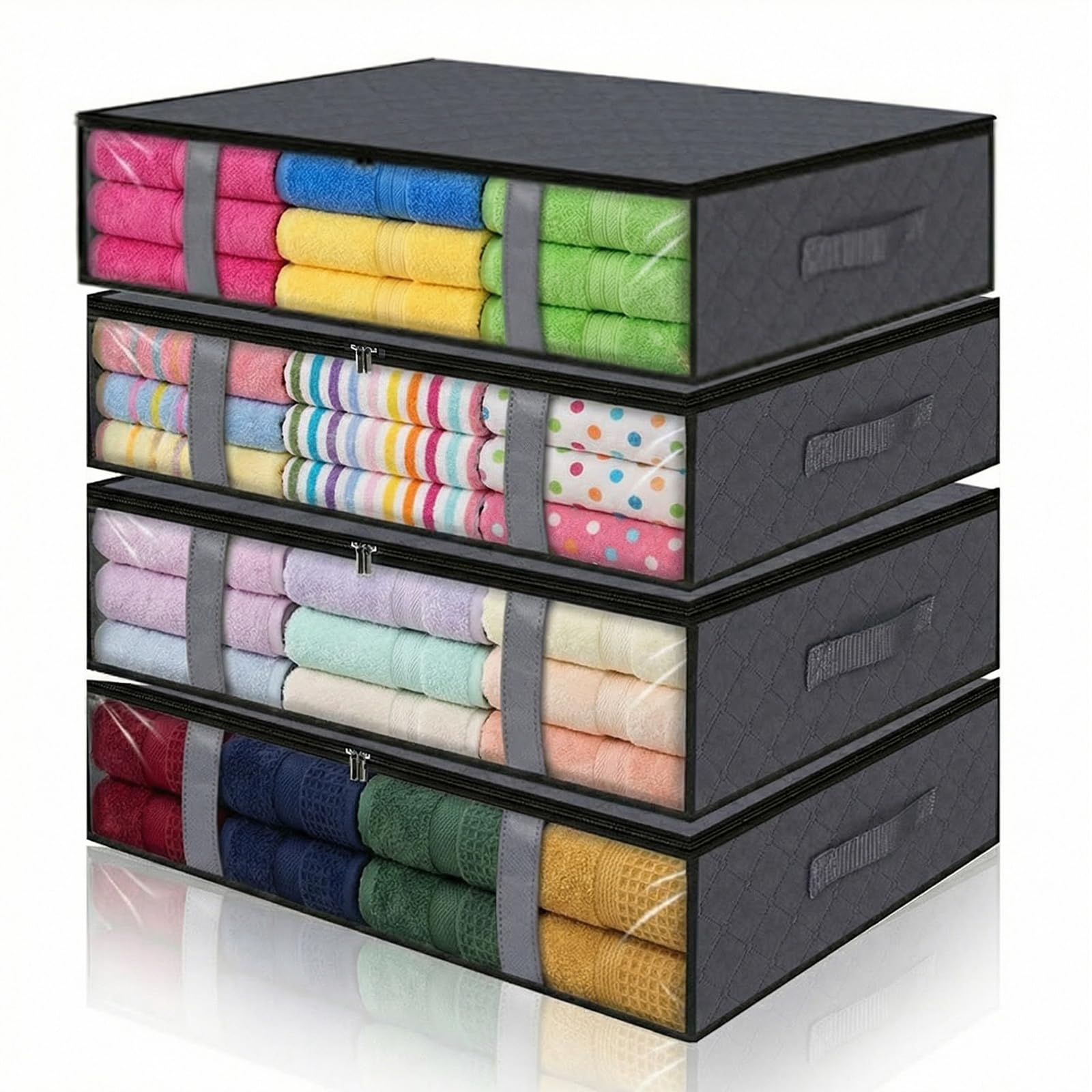 4 Szt. Skrzynia Podłóżowa 60x45x15cm, Organizer pod Łóżko do Przechowywania Koców, Pościeli, Odzieży