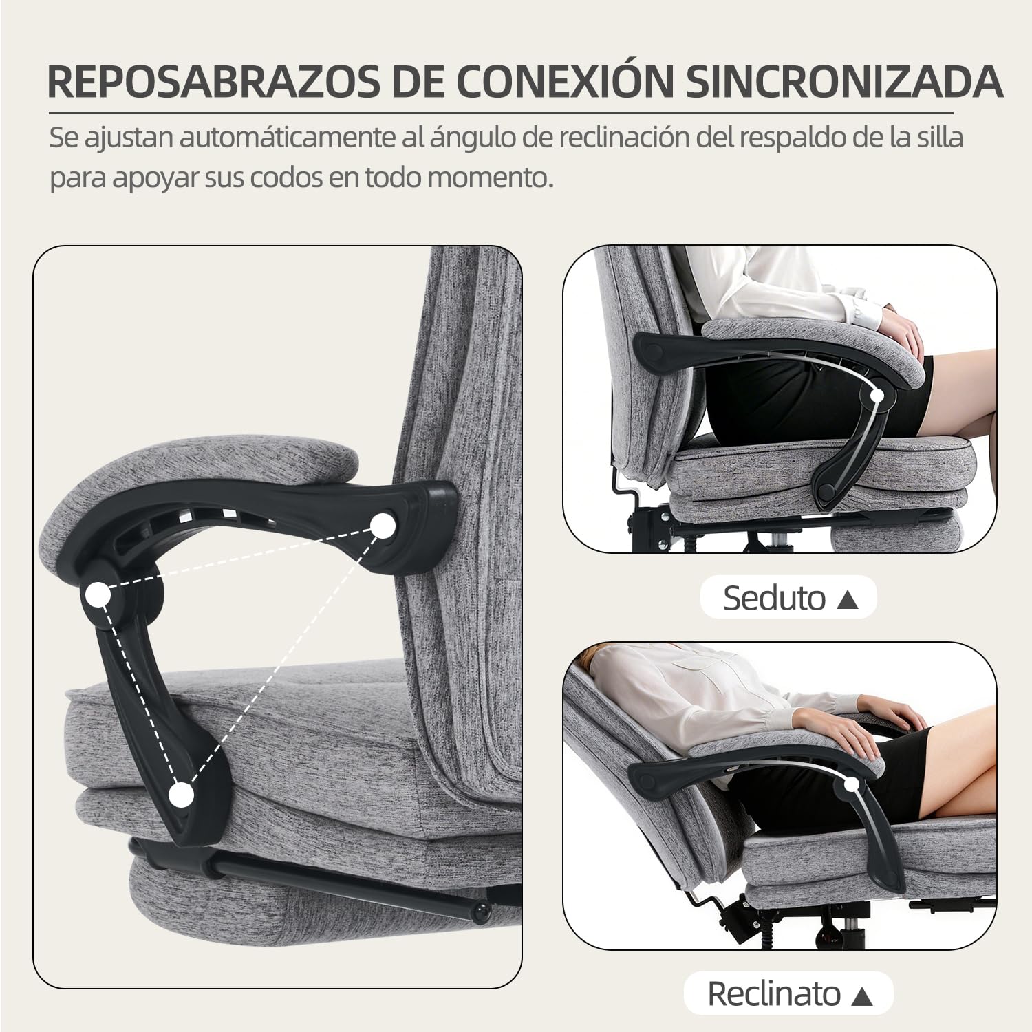 MZLEE Silla Escritorio con Reposapiés, Silla Oficina Reclinable, Gris