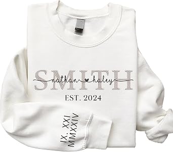 Evamall Custom Embroidered Sweatshirt,Personalized Gift for Couples, Roman Numeral Hoodie, Matching Sweaters, Future Mrs