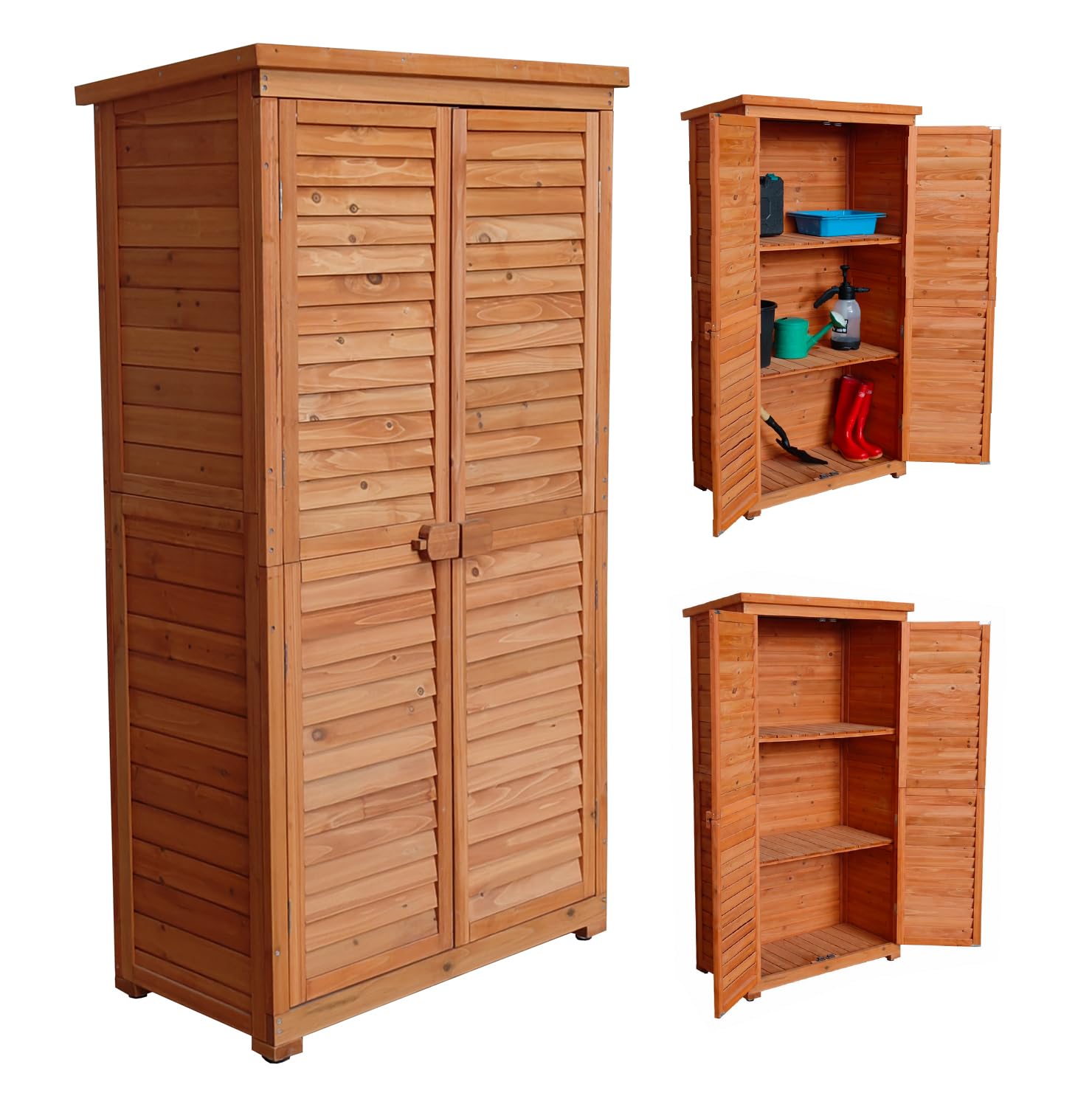 The Homeweeks Cobertizo Armario Jardín IRATI | Madera Tratada Maciza | 87 * 46 * 160cm. | Armario Multiusos | Impermeable | para Almacenamiento de Herramientas y Accesorios de Jardin | Doble Puerta.