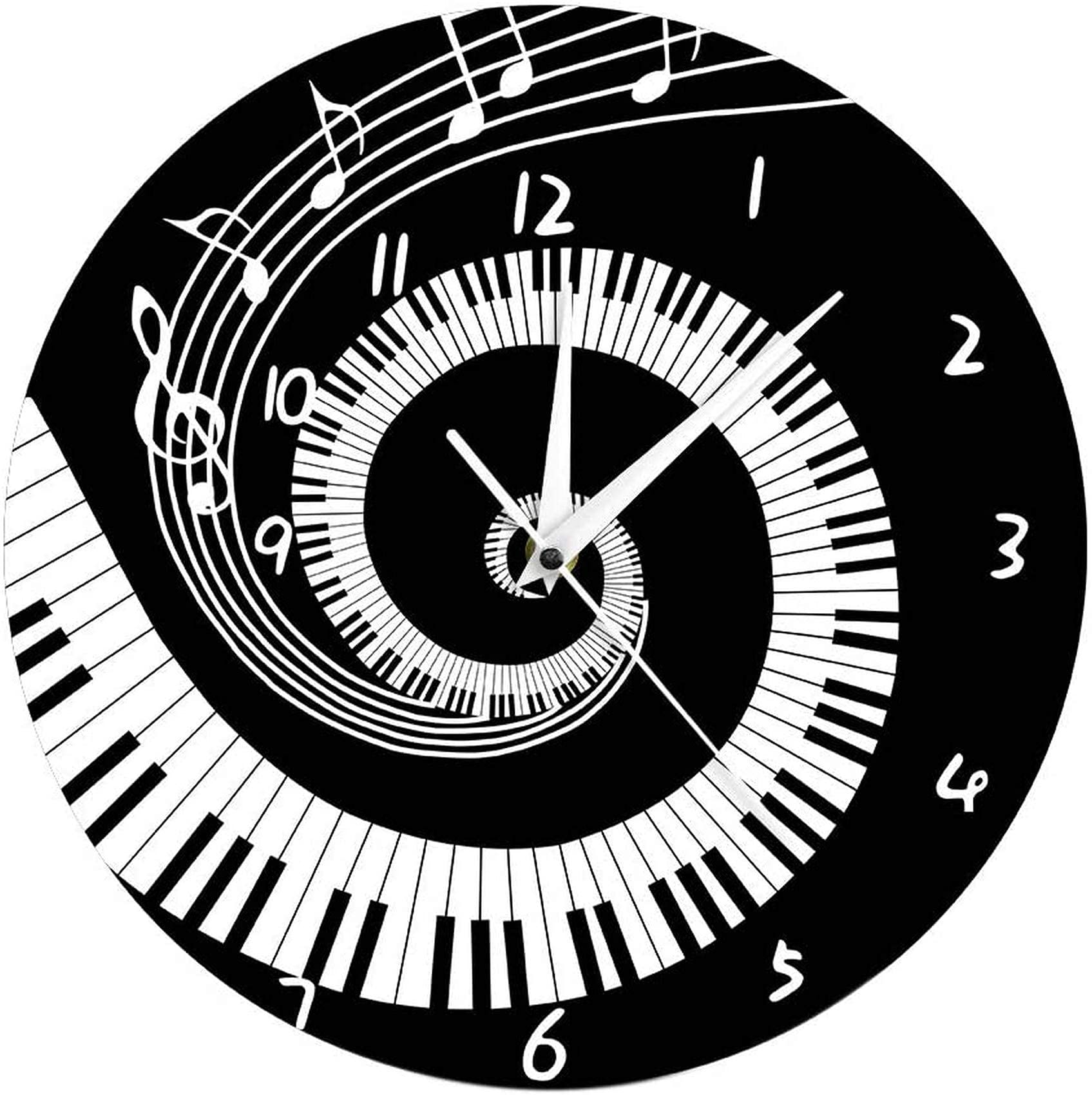Horloge murale notes de musique en acrylique noir et blanc design piano moderne