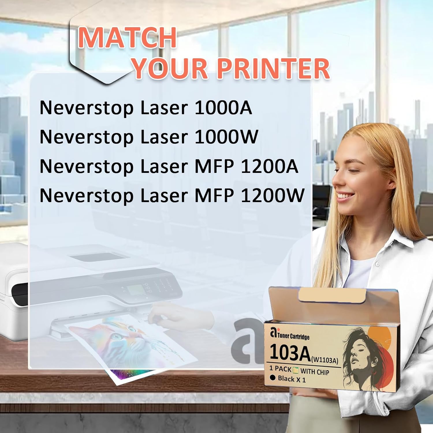 103A Toner Cartridge Replacement for HP 103A W1103A Toner Cartridges Compatible for HP Neverstop Laser 1000A 1000W MFP 1200A 1200W Printers 1 Black, 38cm * 13cm * 15cm