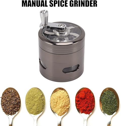 Miniatura 5 de Molinillo de especias de manivela con asa, molinillo de condimentos de aleación de zinc con cubierta superior transparente, molinillo manual grande