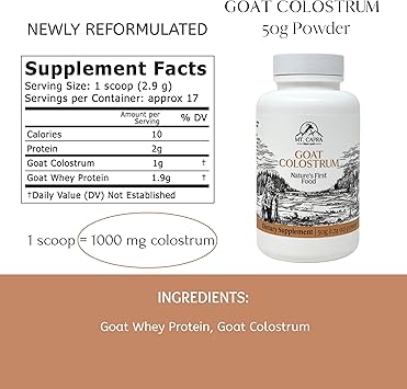 Mt. Capra Goat Colostrum | for Healthy Immune System, Gut, and Athletic Performance | Grass-Fed, High in Immunoglobulins | 17 Servings - 50 Grams
