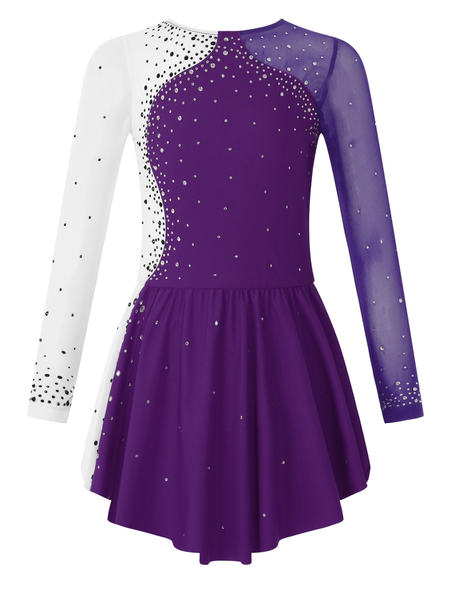 Fille Robe Patinage Artistique Strass Justaucorps Gymnastique Danse Tenue Manches Longues Costume Specatcle Compétition 5-16 Ans
