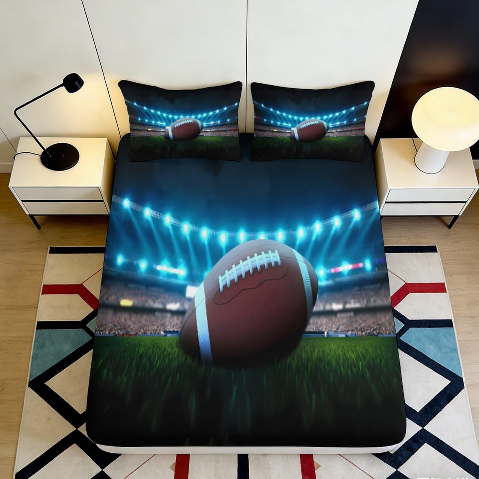 3D Printed Football Stadium Fitted Sheet Microfiber Soft Non-Slip Bed Cover for Bedroom Dorm Mattress Decor 140x200x25cm
