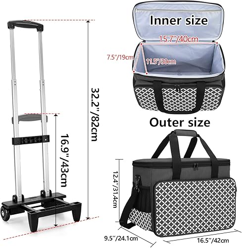 Miniatura 27 de Yarwo Funda de transporte mejorada para máquina de coser con ruedas, bolsa de mano desmontable con tabla inferior extraíble y pata de remolque
